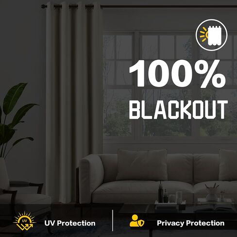 3-in-1 Layers Heavy Duty Noise Canceling Curtains for Bedroom Grommet Full Blackout Window Drapes Thermal Insulation Curtains for Living Room (1 Panel, Beige, 50" x 84") in Saudi Arabia