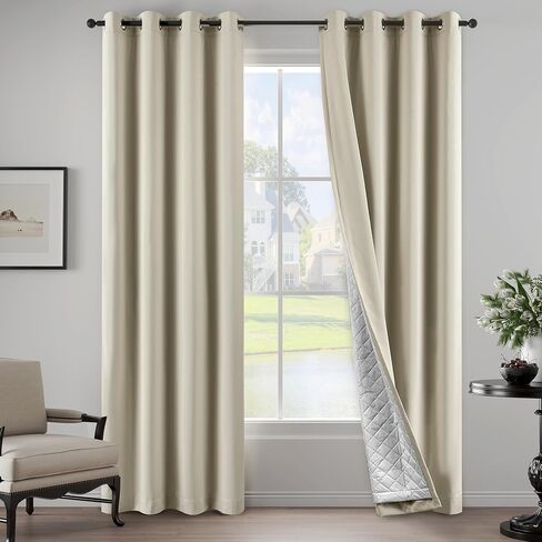 3-in-1 Layers Heavy Duty Noise Canceling Curtains for Bedroom Grommet Full Blackout Window Drapes Thermal Insulation Curtains for Living Room (1 Panel, Beige, 50" x 84") in Saudi Arabia