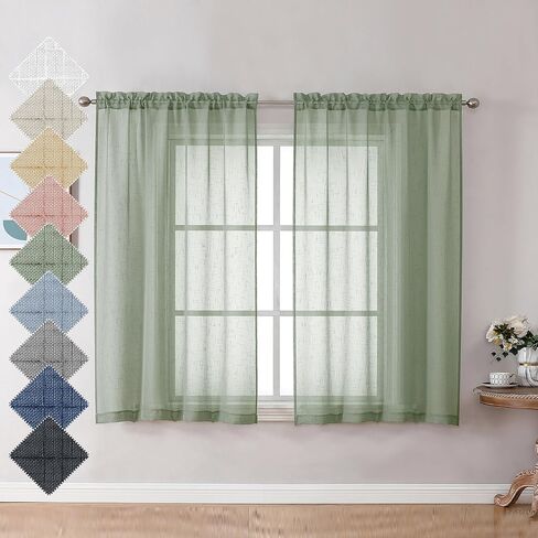 Aiyufeng Green Linen Sheer Tiers 45in in Kuwait