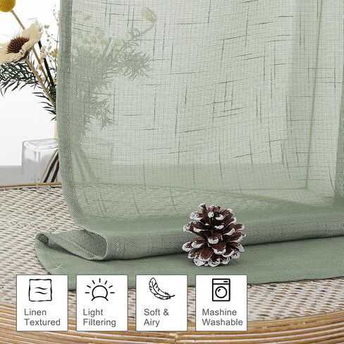 Aiyufeng Green Linen Sheer Tiers 45in in Kuwait