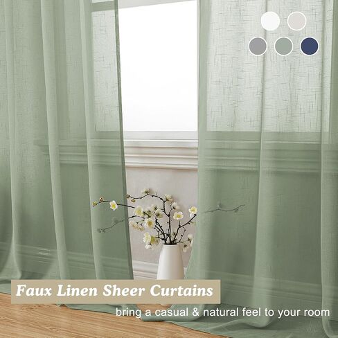 Aiyufeng Green Linen Sheer Tiers 45in in Kuwait