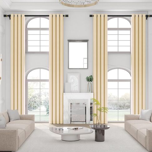 Extra Long Grommet Blackout Curtain, Room Darkening High Ceiling Window Curtains for Loft and Two Story Building (1 Panel, Beige, 52"x192") in Saudi Arabia