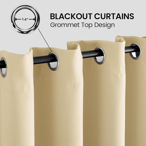 Extra Long Grommet Blackout Curtain, Room Darkening High Ceiling Window Curtains for Loft and Two Story Building (1 Panel, Beige, 52"x192") in Saudi Arabia