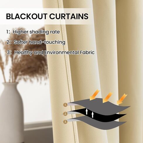 Extra Long Grommet Blackout Curtain, Room Darkening High Ceiling Window Curtains for Loft and Two Story Building (1 Panel, Beige, 52"x192") in Saudi Arabia