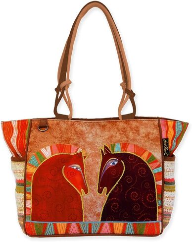 حقيبة يد Sun'N'Sand Laurel Burch متوسطة الحجم، للخيول، مقاس 40.64 سم × 16.5 سم × 25.4 سم، قماش قطني/بوليستر، للبالغين من الجنسين in Kuwait