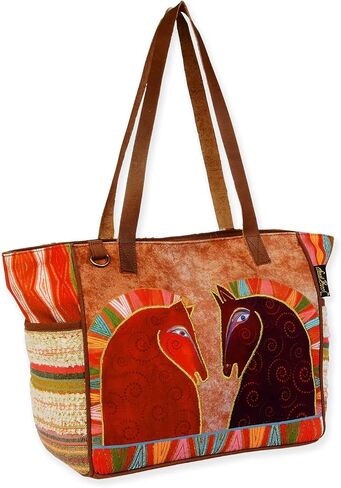 حقيبة يد Sun'N'Sand Laurel Burch متوسطة الحجم، للخيول، مقاس 40.64 سم × 16.5 سم × 25.4 سم، قماش قطني/بوليستر، للبالغين من الجنسين in Kuwait
