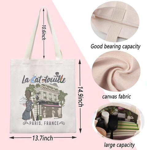 ENSIANTH La Paris France Inspired Tote Bag Mouse Chef Movie Mech Remy Rat Handbag Anyone Can Cook Gift Cooking Lover Gift in Kuwait