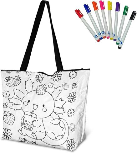 Cartoon Animal Printed DIY Coloring Tote Bag Waterproof Paper Handbags for Women Large Travel Shoulder Bags Purses in Saudi Arabia