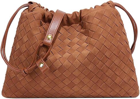 Suede Woven Hobo Tote Bag for Women Slouchy Underarm Shoulder Leather Drawstring Bag Crossbody Purses in Kuwait