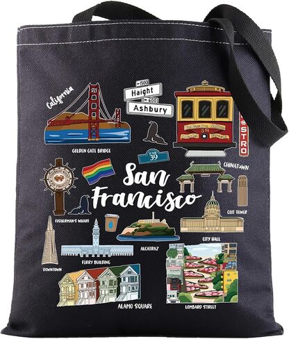 BWWKTOP San Francisco Canvas Tote Bag - San Francisco Souvenirs Gift - Shoulder & Grocery Bag in Kuwait