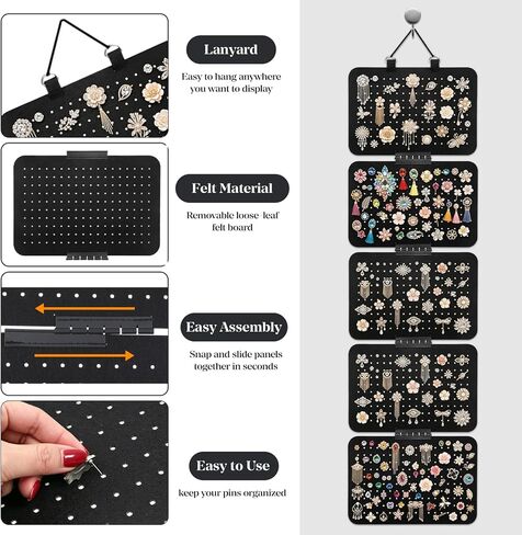 Hanging Enamel Lapel Pin Display Organizer, 5-Pack Felt Pin Boards, Large Capacity Brooch Storage Pages for Badge Patch Medal Collection, Wall Mounted Holder (41.9"x11.8") in Saudi Arabia
