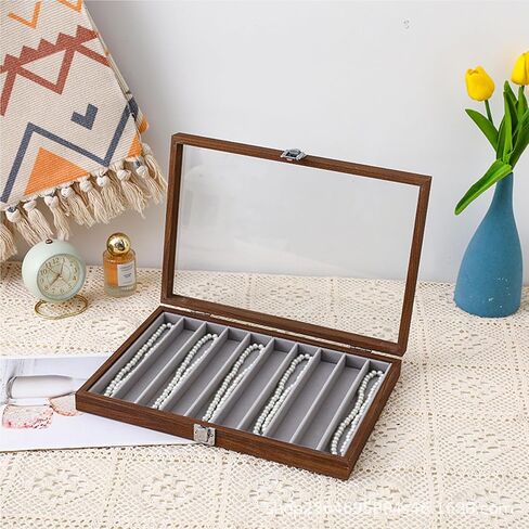 10-SquaresWood Necklace Storage Box Dustproof Storage Boxabletop Display Box (Brown) in Saudi Arabia