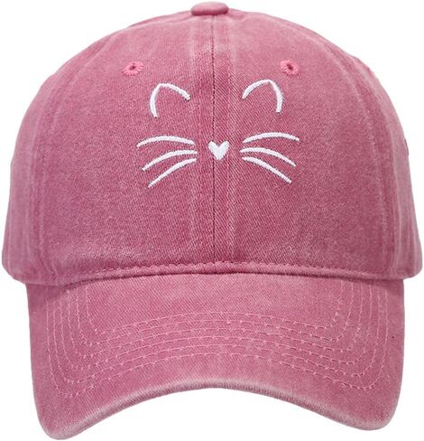 Washed Baseball Cap for Women Men Adjustable Trucker Dad Hat with Embroidered Cat Cotton Outdoor Sports Hat Gift in Kuwait