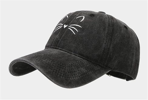 Washed Baseball Cap for Women Men Adjustable Trucker Dad Hat with Embroidered Cat Cotton Outdoor Sports Hat Gift in Kuwait