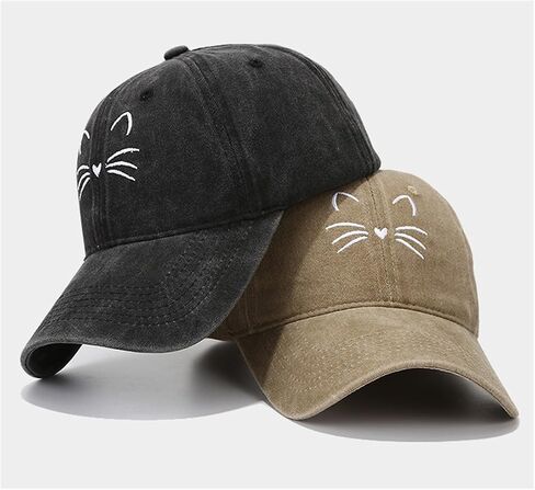 Washed Baseball Cap for Women Men Adjustable Trucker Dad Hat with Embroidered Cat Cotton Outdoor Sports Hat Gift in Kuwait