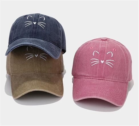 Washed Baseball Cap for Women Men Adjustable Trucker Dad Hat with Embroidered Cat Cotton Outdoor Sports Hat Gift in Kuwait
