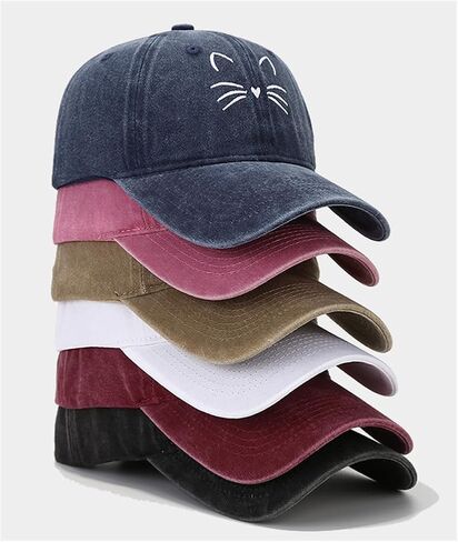 Washed Baseball Cap for Women Men Adjustable Trucker Dad Hat with Embroidered Cat Cotton Outdoor Sports Hat Gift in Kuwait