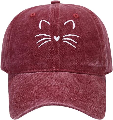 Washed Baseball Cap for Women Men Adjustable Trucker Dad Hat with Embroidered Cat Cotton Outdoor Sports Hat Gift in Kuwait