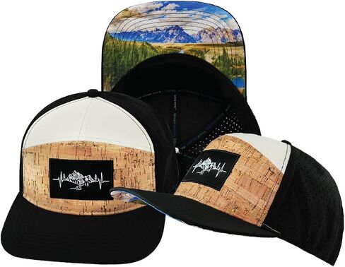 Mountains Hat - Flat Bill - Cork - Black/Cream - Laser Mesh in Saudi Arabia