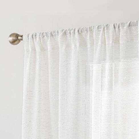 SLEEP ZONE Sheer Curtains 84 inches Long, Farmhouse Linen Blend Semi Sheer Curtains 2 Panels Light Filtering Window Drapes for Living Room Bedroom, 52W × 84L, Beige in Kuwait