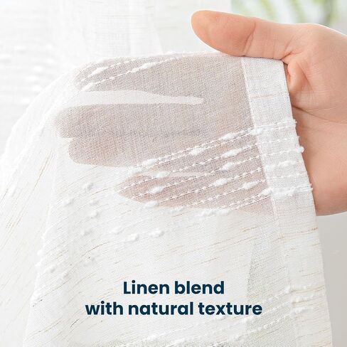 SLEEP ZONE Sheer Curtains 84 inches Long, Farmhouse Linen Blend Semi Sheer Curtains 2 Panels Light Filtering Window Drapes for Living Room Bedroom, 52W × 84L, Beige in Kuwait