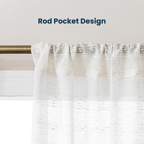 SLEEP ZONE Sheer Curtains 84 inches Long, Farmhouse Linen Blend Semi Sheer Curtains 2 Panels Light Filtering Window Drapes for Living Room Bedroom, 52W × 84L, Beige in Kuwait