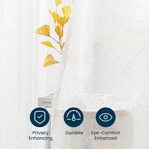 SLEEP ZONE Sheer Curtains 84 inches Long, Farmhouse Linen Blend Semi Sheer Curtains 2 Panels Light Filtering Window Drapes for Living Room Bedroom, 52W × 84L, Beige in Kuwait