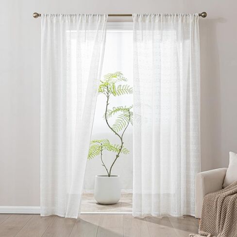 SLEEP ZONE Sheer Curtains 84 inches Long, Farmhouse Linen Blend Semi Sheer Curtains 2 Panels Light Filtering Window Drapes for Living Room Bedroom, 52W × 84L, Beige in Kuwait