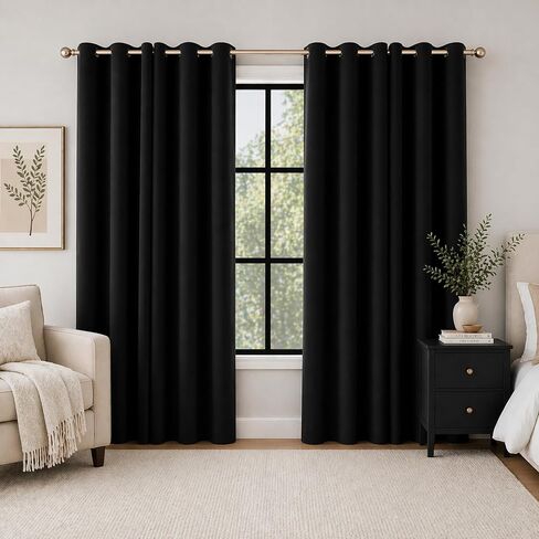 Sun Zero Sheridan 2-Pack Dual-Sided Magnetic Closure 100% Total Blackout Grommet Living Room Bedroom Curtains for Wide Windows, Black, 40" W x 72" L (2 Panels) in Saudi Arabia