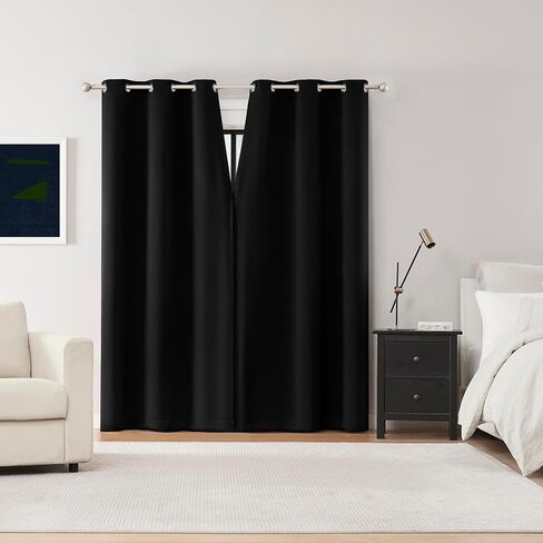 Sun Zero Sheridan 2-Pack Dual-Sided Magnetic Closure 100% Total Blackout Grommet Living Room Bedroom Curtains for Wide Windows, Black, 40" W x 72" L (2 Panels) in Saudi Arabia