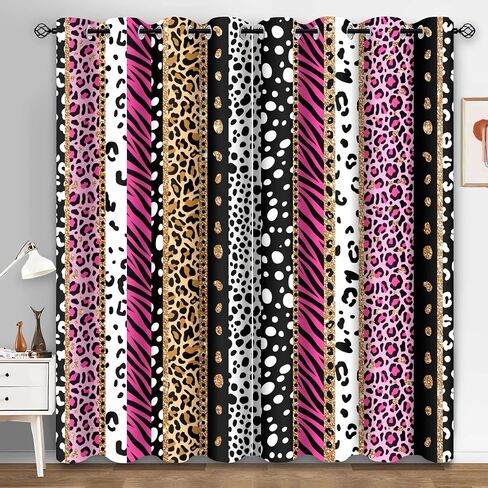 Rainbow Leopard Curtains, Animal Zebra Cheetah Print Blackout Curtain,Hot Pink Black Gold Striped Artistic Window Drapes for Bedroom Living Room,4284inch,2 Panels HILC070 in Kuwait