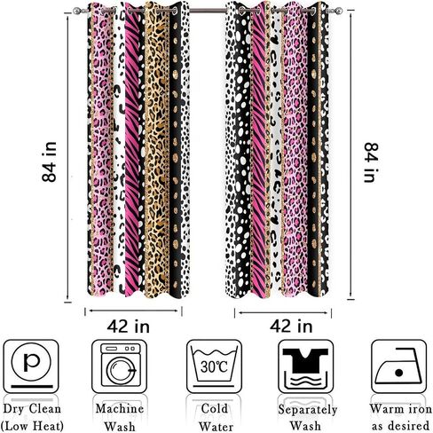 Rainbow Leopard Curtains, Animal Zebra Cheetah Print Blackout Curtain,Hot Pink Black Gold Striped Artistic Window Drapes for Bedroom Living Room,4284inch,2 Panels HILC070 in Kuwait