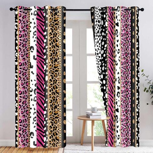 Rainbow Leopard Curtains, Animal Zebra Cheetah Print Blackout Curtain,Hot Pink Black Gold Striped Artistic Window Drapes for Bedroom Living Room,4284inch,2 Panels HILC070 in Kuwait