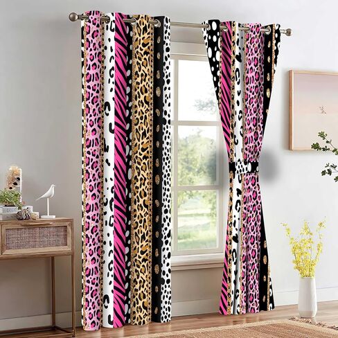Rainbow Leopard Curtains, Animal Zebra Cheetah Print Blackout Curtain,Hot Pink Black Gold Striped Artistic Window Drapes for Bedroom Living Room,4284inch,2 Panels HILC070 in Kuwait