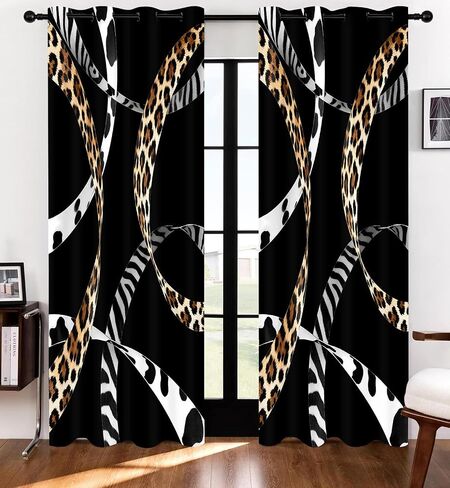 Leopard Curtains Cheetah Zebra Fur Wild Animal Print Safari Theme Blackout Curtains, Cow Abstract Western Rustic Farmhouse Black White Brown Window Drapes for Living Room Bedroom Kitchen Cafe 42x84in in Saudi Arabia