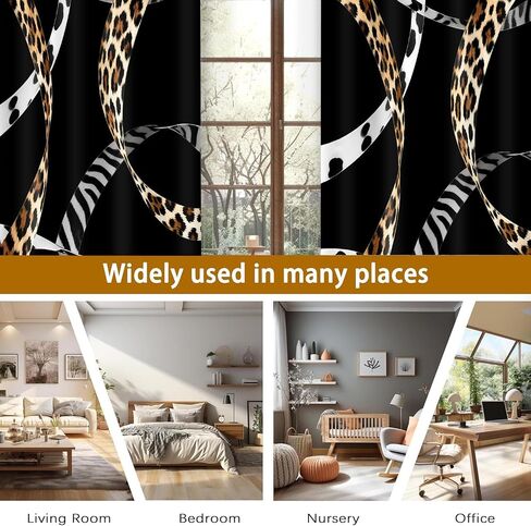 Leopard Curtains Cheetah Zebra Fur Wild Animal Print Safari Theme Blackout Curtains, Cow Abstract Western Rustic Farmhouse Black White Brown Window Drapes for Living Room Bedroom Kitchen Cafe 42x84in in Saudi Arabia