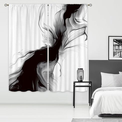 Black and White Marble Curtains 42Wx63H Inch Rod Pocket Abstract Modern Neutral Ombre Grey Minimalist Art Printed Elegant Ink Texture Living Room Bedroom Window Drapes Treatment 2 Panels in Saudi Arabia