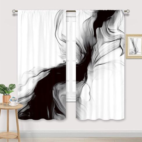 Black and White Marble Curtains 42Wx63H Inch Rod Pocket Abstract Modern Neutral Ombre Grey Minimalist Art Printed Elegant Ink Texture Living Room Bedroom Window Drapes Treatment 2 Panels in Saudi Arabia