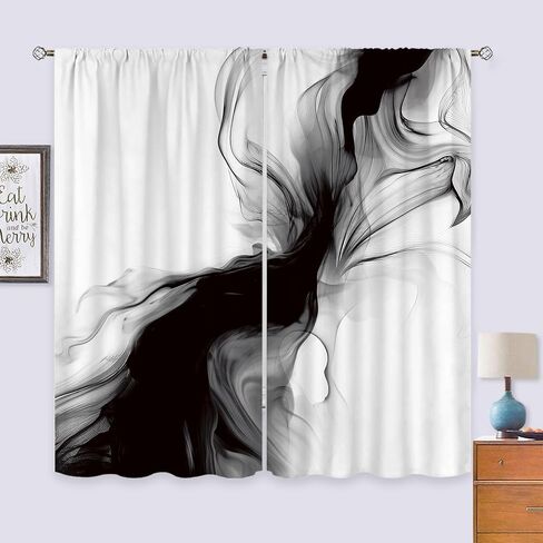 Black and White Marble Curtains 42Wx63H Inch Rod Pocket Abstract Modern Neutral Ombre Grey Minimalist Art Printed Elegant Ink Texture Living Room Bedroom Window Drapes Treatment 2 Panels in Saudi Arabia