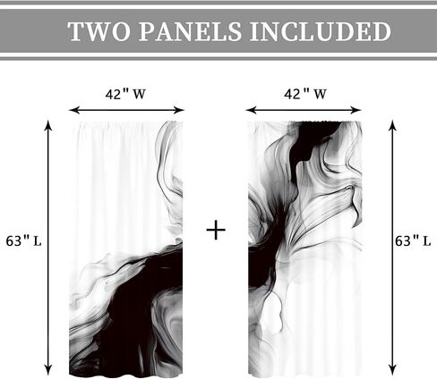 Black and White Marble Curtains 42Wx63H Inch Rod Pocket Abstract Modern Neutral Ombre Grey Minimalist Art Printed Elegant Ink Texture Living Room Bedroom Window Drapes Treatment 2 Panels in Saudi Arabia