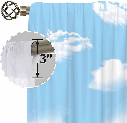 2 لوحات 41x84 بوصة البوليستر السماء الزرقاء والسحب البيضاء الستار رقيق لينة سحابة يطبع قضيب جيب شبه شفافة نافذة العلاج الستارة للأطفال غرفة نوم غرفة المعيشة الحضانة ديكور المنزل in Kuwait