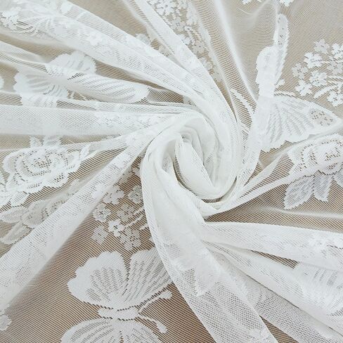 Vintage Floral Butterfly Embroidered White Lace Sheer Window Curtains Elegant Fancy Room Decorations Wedding Voile Valance Tulle Butterfly Sheer Curtains Grommet for Patio Door 1 Panel 52Wx84L in Saudi Arabia