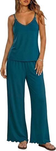 Ekouaer Womens Y2K Cami Pajama Set with Flare Pants, 2 Piece Lace Trim Sleepwear Spaghetti Strap Pjs Set XS-2XL in Saudi Arabia