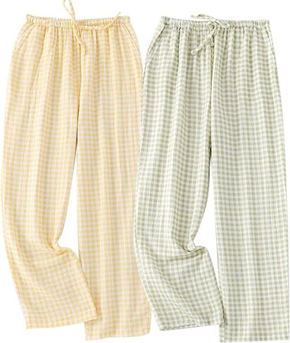 STMAHER 2 Pack Women's Cotton Pajama Bottoms Lightweight Sleep & Lounge Pants Plaid Sleepwear Long Pj Pants in Saudi Arabia