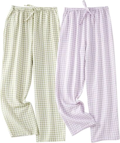 STMAHER 2 Pack Women's Cotton Pajama Bottoms Lightweight Sleep & Lounge Pants Plaid Sleepwear Long Pj Pants in Saudi Arabia