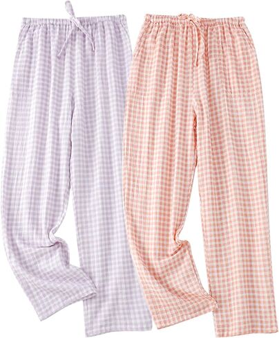 STMAHER 2 Pack Women's Cotton Pajama Bottoms Lightweight Sleep & Lounge Pants Plaid Sleepwear Long Pj Pants in Saudi Arabia