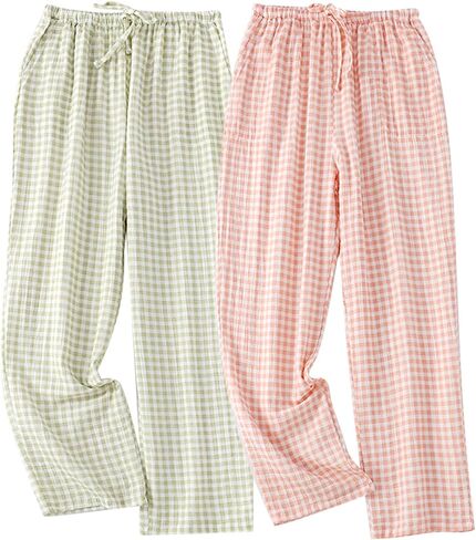 STMAHER 2 Pack Women's Cotton Pajama Bottoms Lightweight Sleep & Lounge Pants Plaid Sleepwear Long Pj Pants in Saudi Arabia