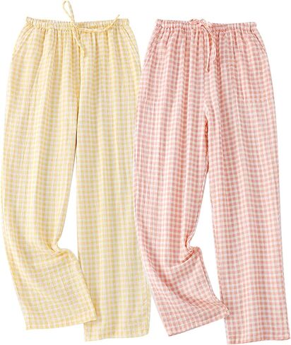 STMAHER 2 Pack Women's Cotton Pajama Bottoms Lightweight Sleep & Lounge Pants Plaid Sleepwear Long Pj Pants in Saudi Arabia