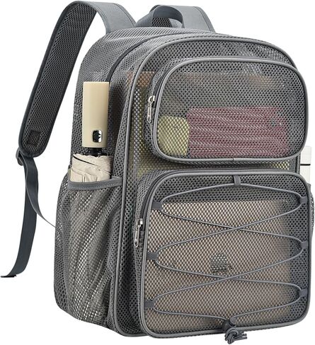 Bagenius Mesh Backpack Heavy Duty See Through Mesh Bag with Paded Strap Large Capacity for Sports Hiking Travel Outdoor Beach, Black in Saudi Arabia