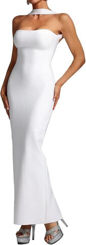 Black Strapless Sleeveless Maxi Evening Dress Sexy Halter Neck Slim Tight Party Banquet Bandage Dress in Saudi Arabia